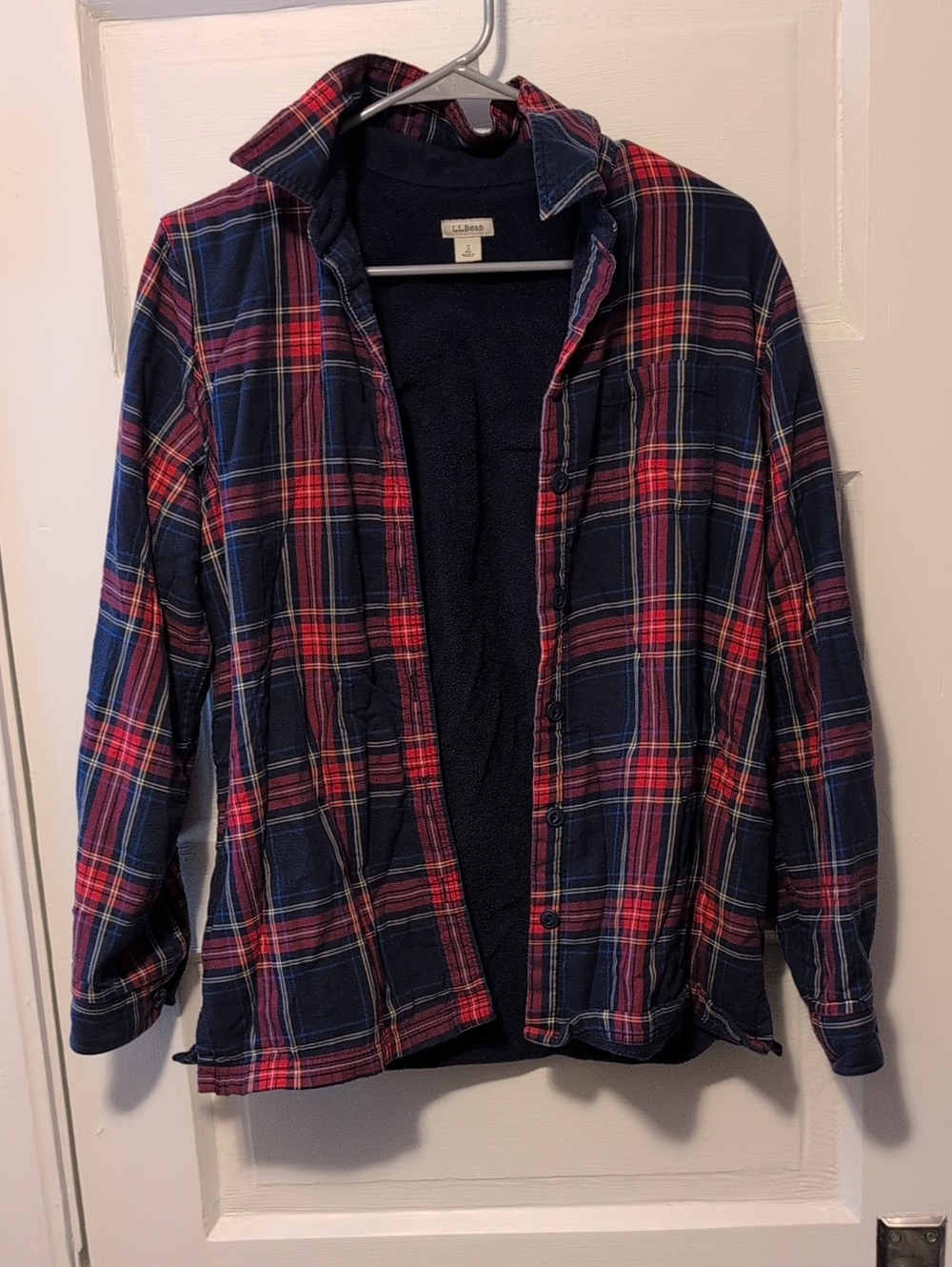 L.L. Bean Navy and Red Plaid Fleece-Lined Shacket